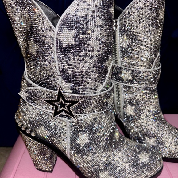 Dolls Kill Shoes - Club Exx Women’s Size 9M Cowboy Boots Gunmetal Silver Rhinestones